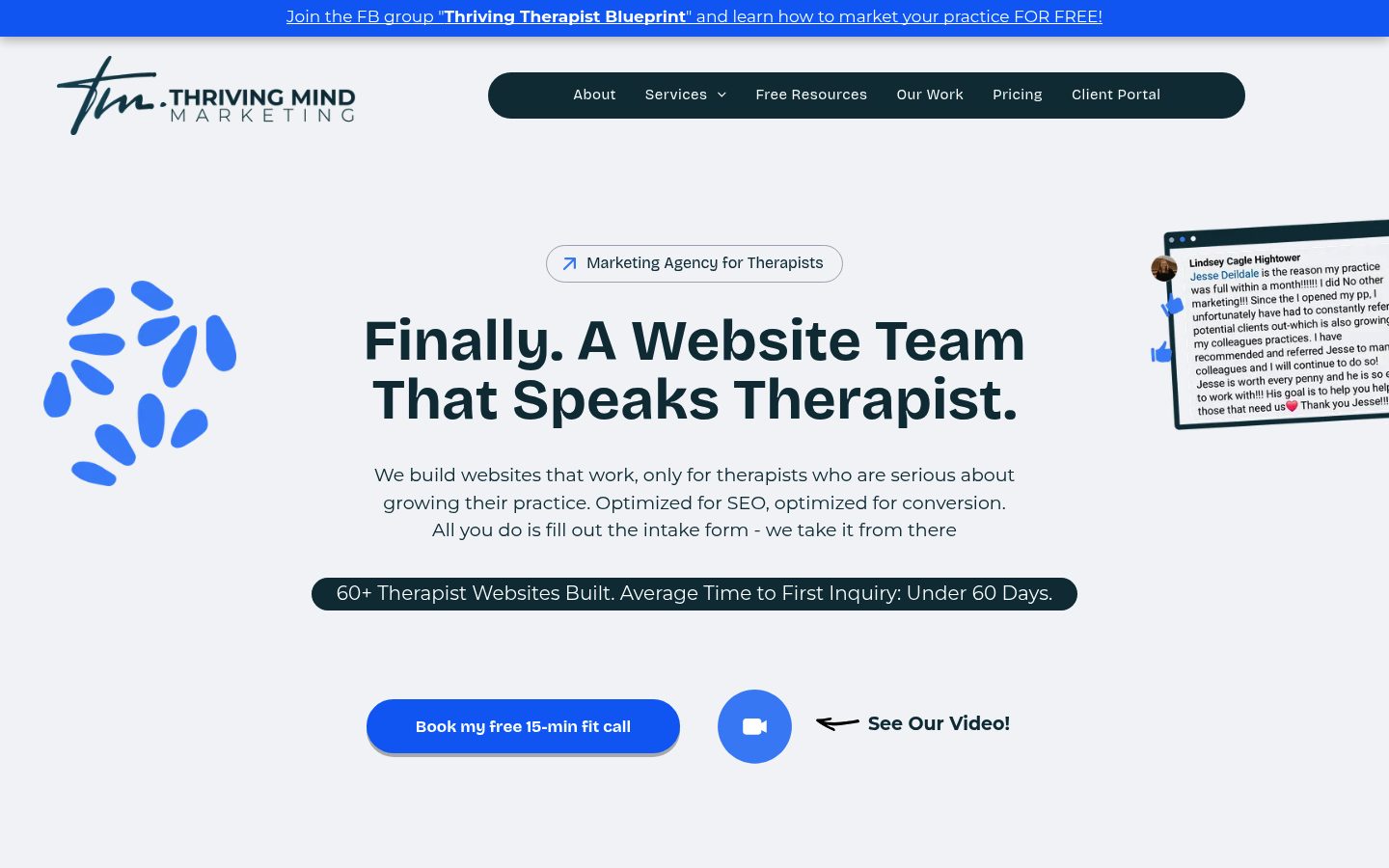 Thriving Mind Marketing website preview